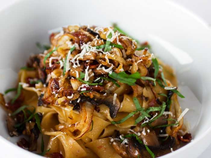 Mushrooms and Caramelized Onion Pasta Primavera