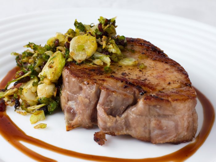 Smoked Pork Chop with Shredded Brussle Sprouts