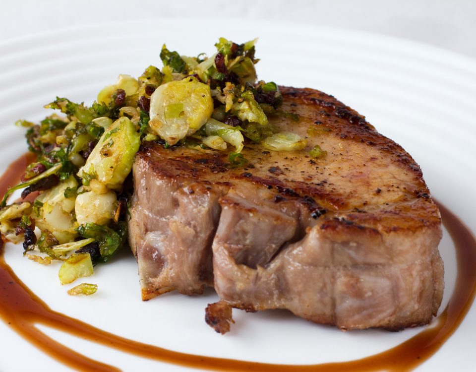 smoked pork chop brussel sprouts