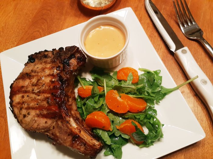 Deviled Pork Chops with Arugula & Mandarins