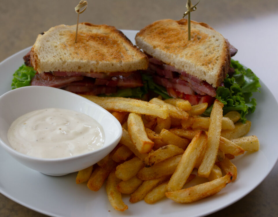 BLT sandwich with garlic aioli and French fries