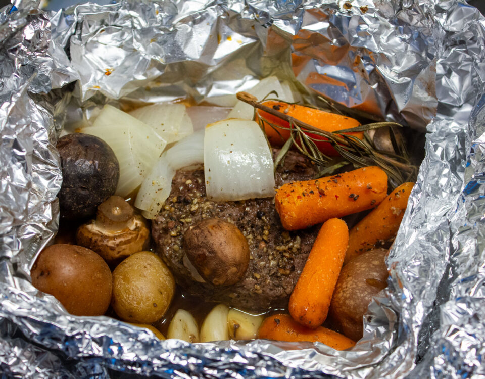 hobo dinner cooked in foil packet